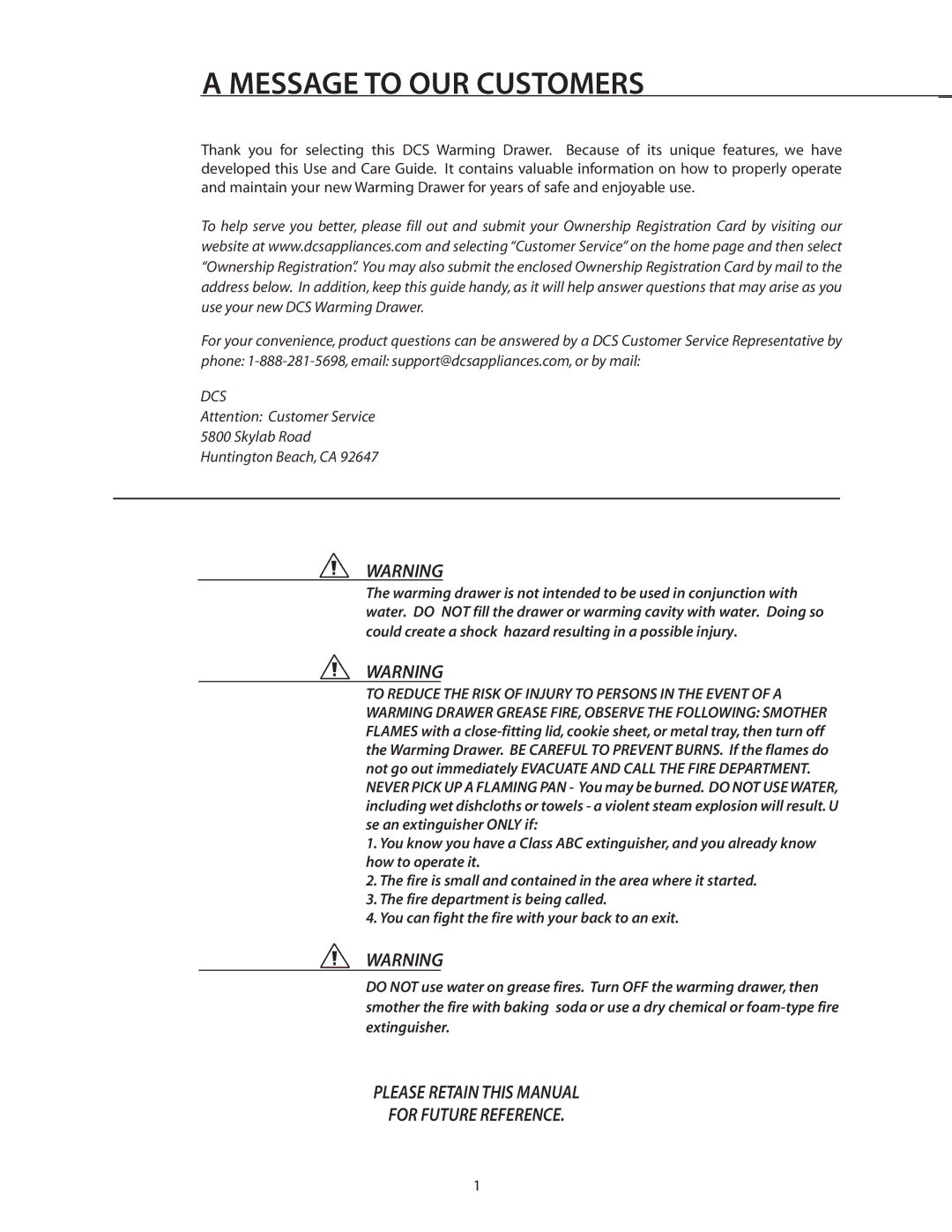 DCS WDS-30, WDI, WDS-27 manual Message to OUR Customers, Dcs 