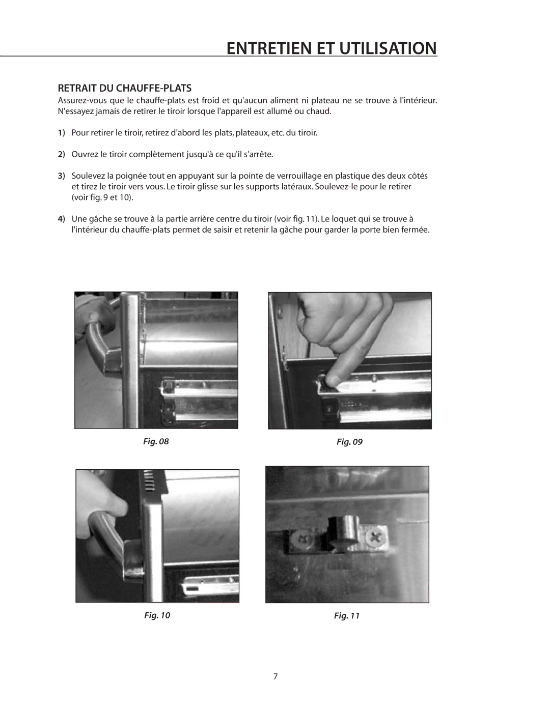 DCS WDI, WDS-27, WDS-30 manual Retrait DU CHAUFFE-PLATS 