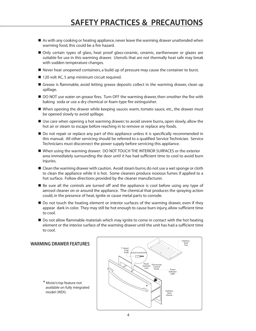 DCS WDS-30, WDI, WDS-27 manual Warming Drawer Features 