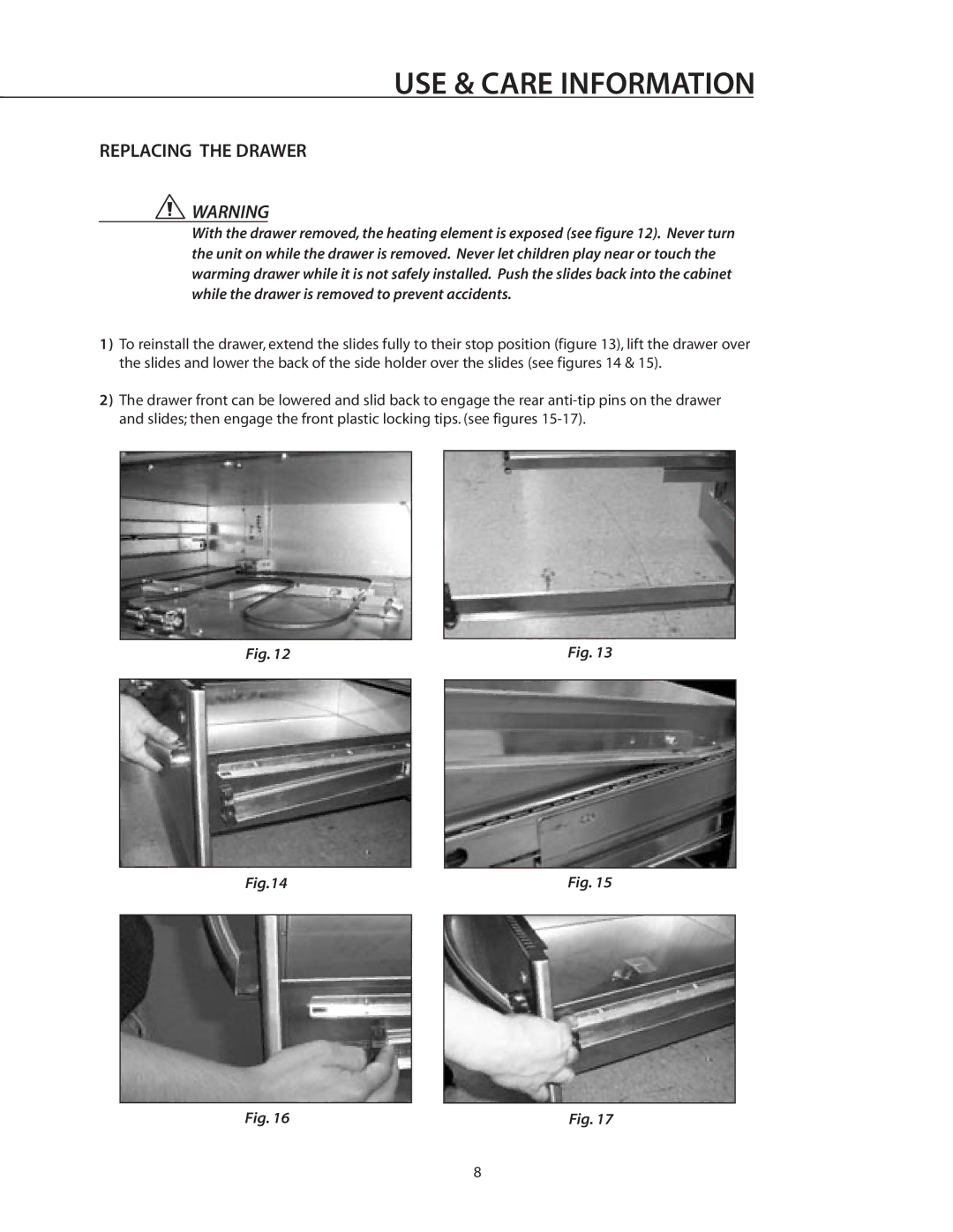 DCS WDI, WDS-27, WDS-30 manual Replacing the Drawer 