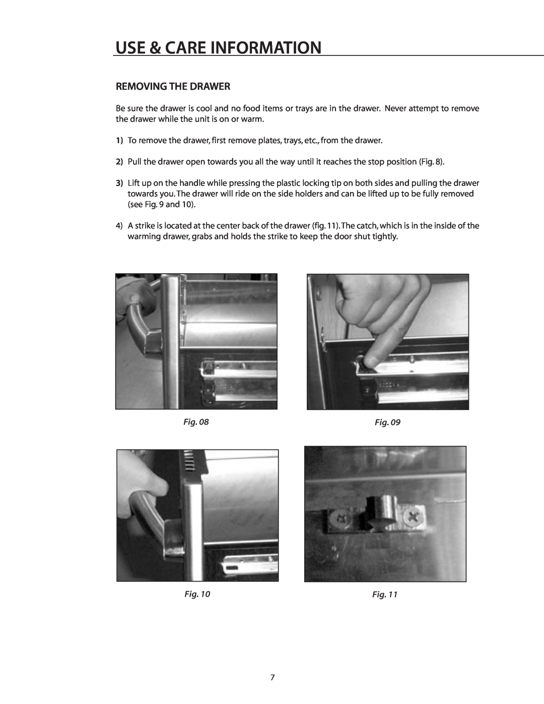 DCS WDS-30, WDI, WDS-27 manual Removing The Drawer, Use & Care Information 