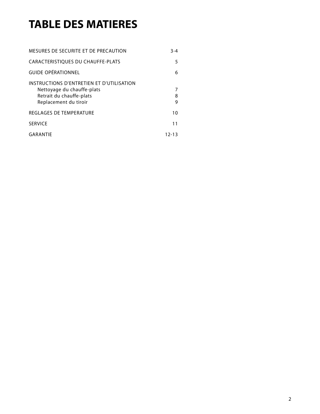 DCS WDTI, WDT-30 manual Table DES Matieres 