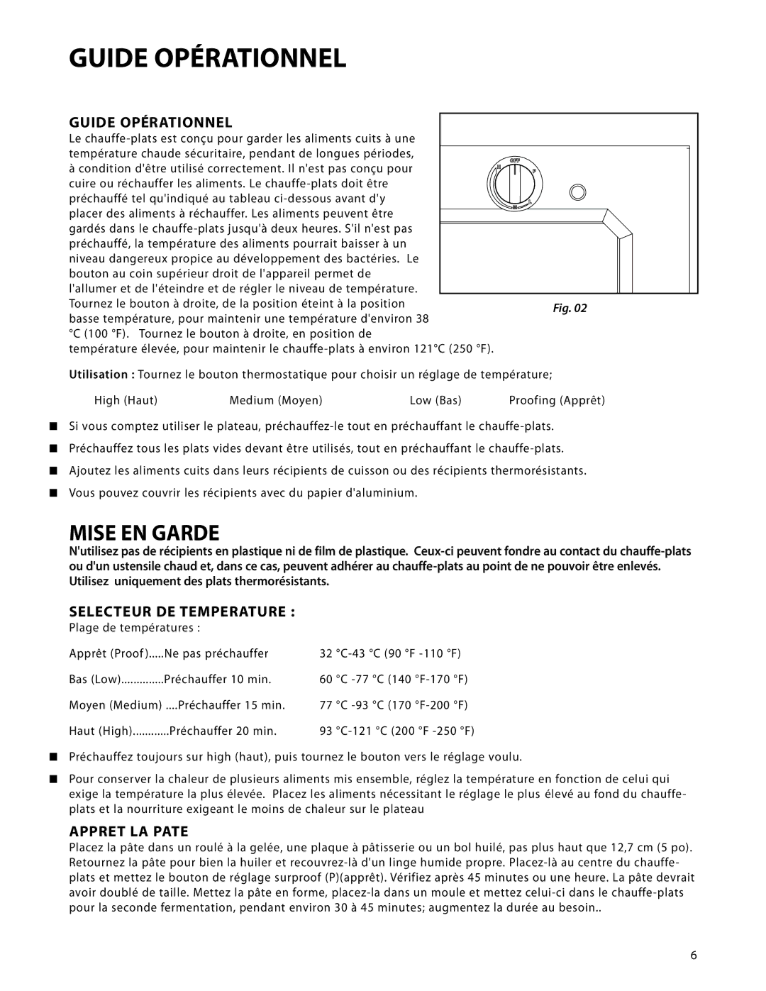 DCS WDTI, WDT-30 manual Guide Opérationnel, Selecteur DE Temperature, Appret LA Pate 