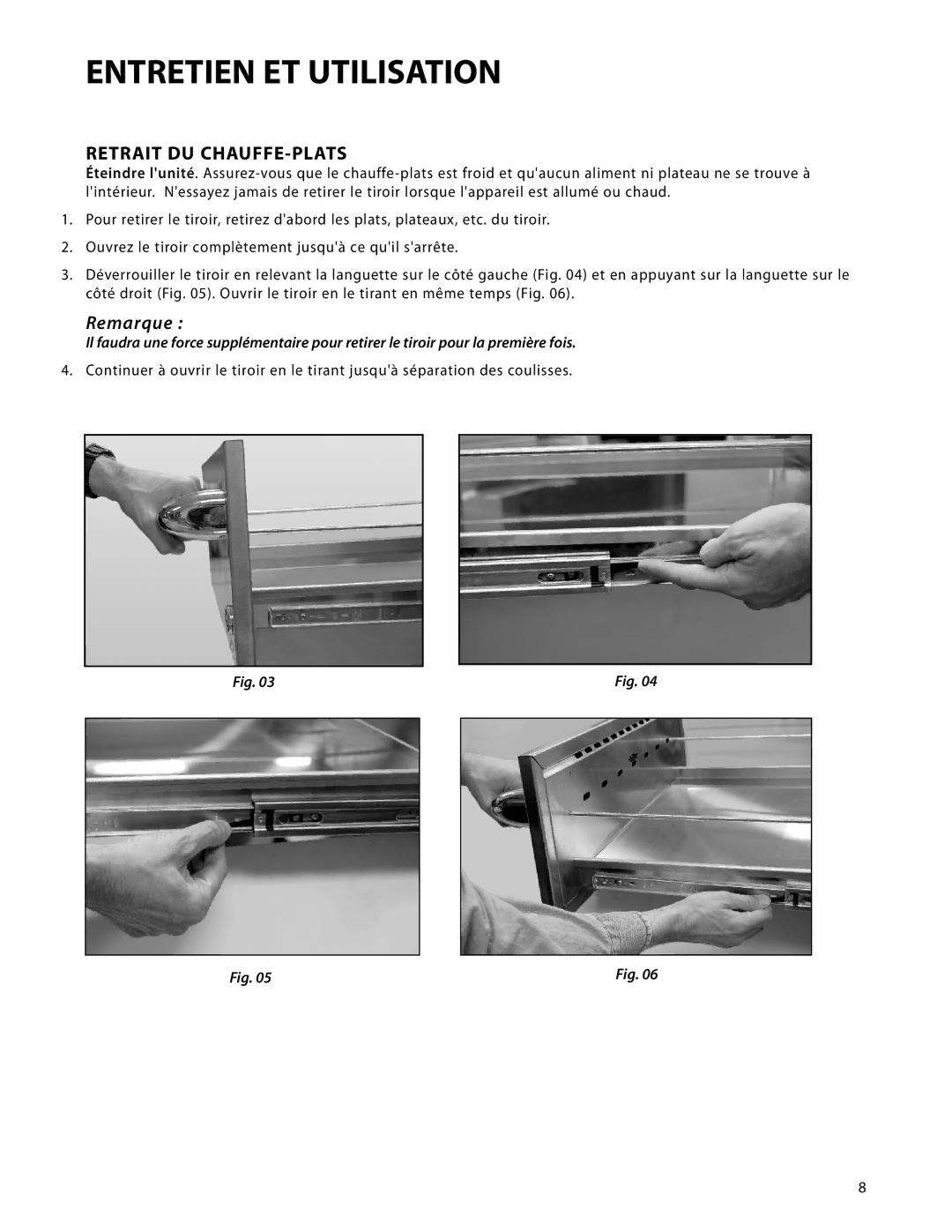 DCS WDTI, WDT-30 manual Retrait DU CHAUFFE-PLATS, Remarque 