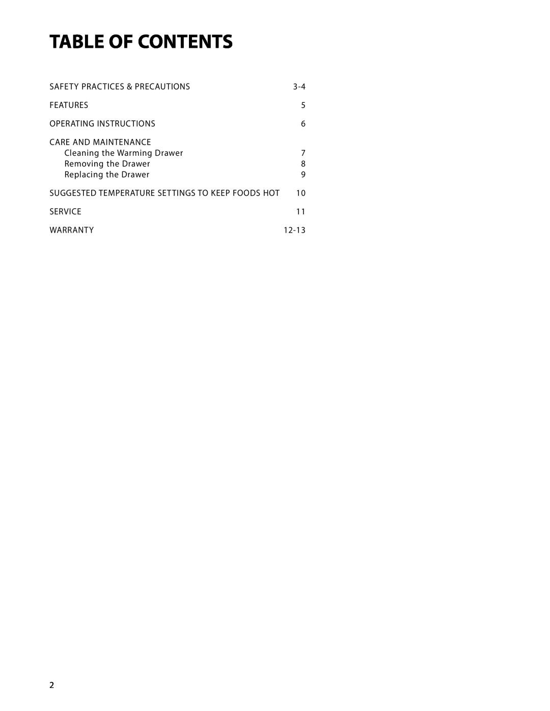 DCS WDT-30, WDTI manual Table Of Contents 