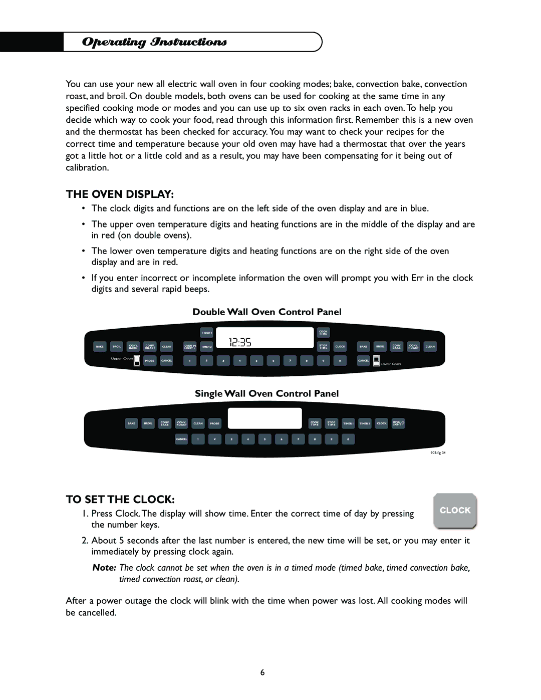 DCS WO-227WT, WO-230BL, WO-230GN Operating Instructions, Oven Display, To SET the Clock, Double Wall Oven Control Panel 