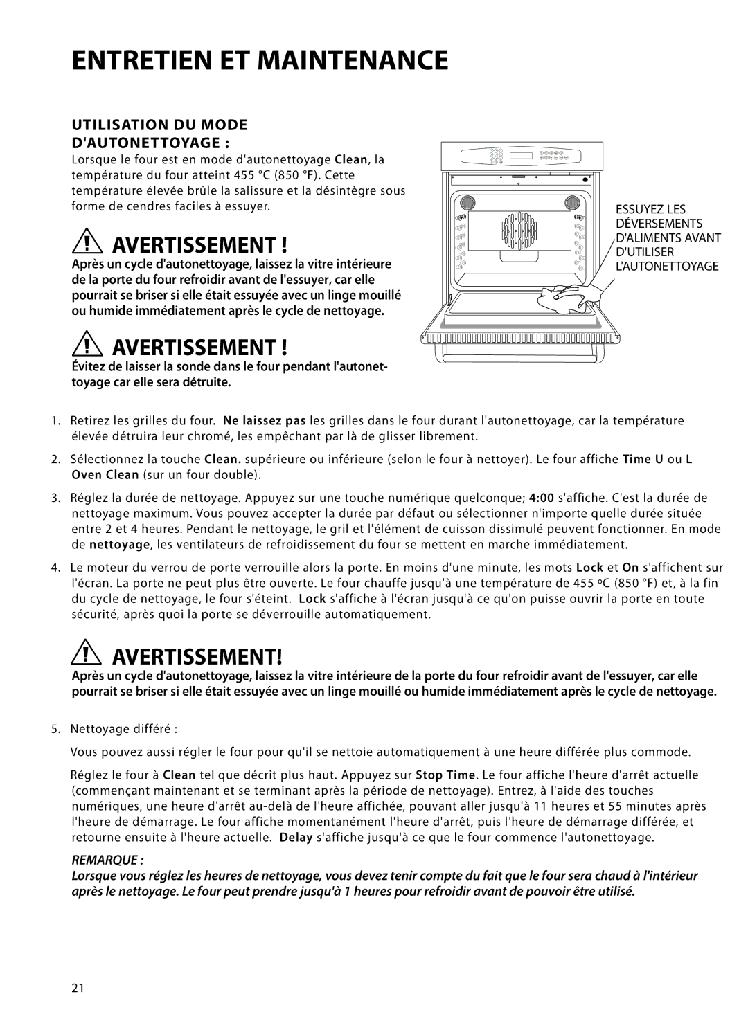 DCS WOT-230, WOTD-230, WOTD-227, WOT-227, WOT-127, WOT-130 manual Utilisation DU Mode Dautonettoyage 