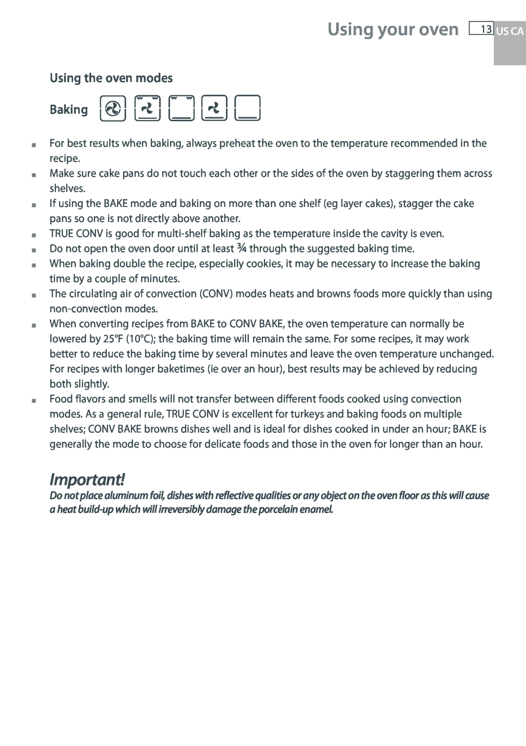 DCS WOU-130, WOUD-230 manual Using your oven, Using the oven modes Baking 