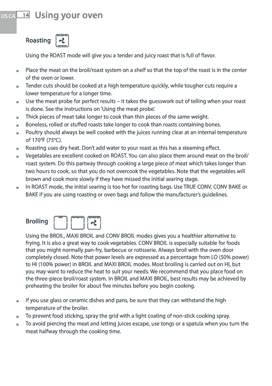 DCS WOUD-230, WOU-130 manual Using your oven, Roasting, Broiling, Us Ca 