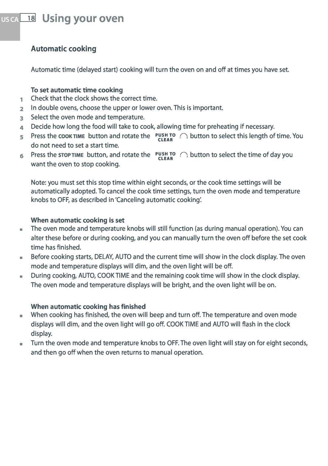 DCS WOUD-230 manual Using your oven, Automatic cooking, Us Ca, To set automatic time cooking, When automatic cooking is set 