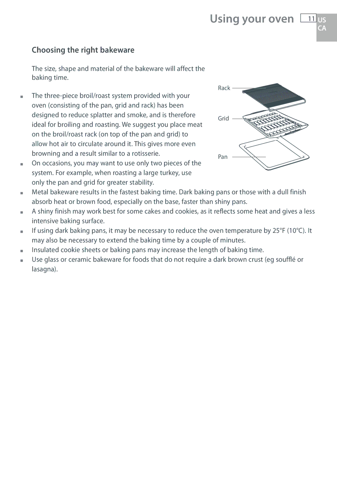 DCS WOU130, WOUD230, WOSU30, WODU30 manual Choosing the right bakeware, Us Ca 