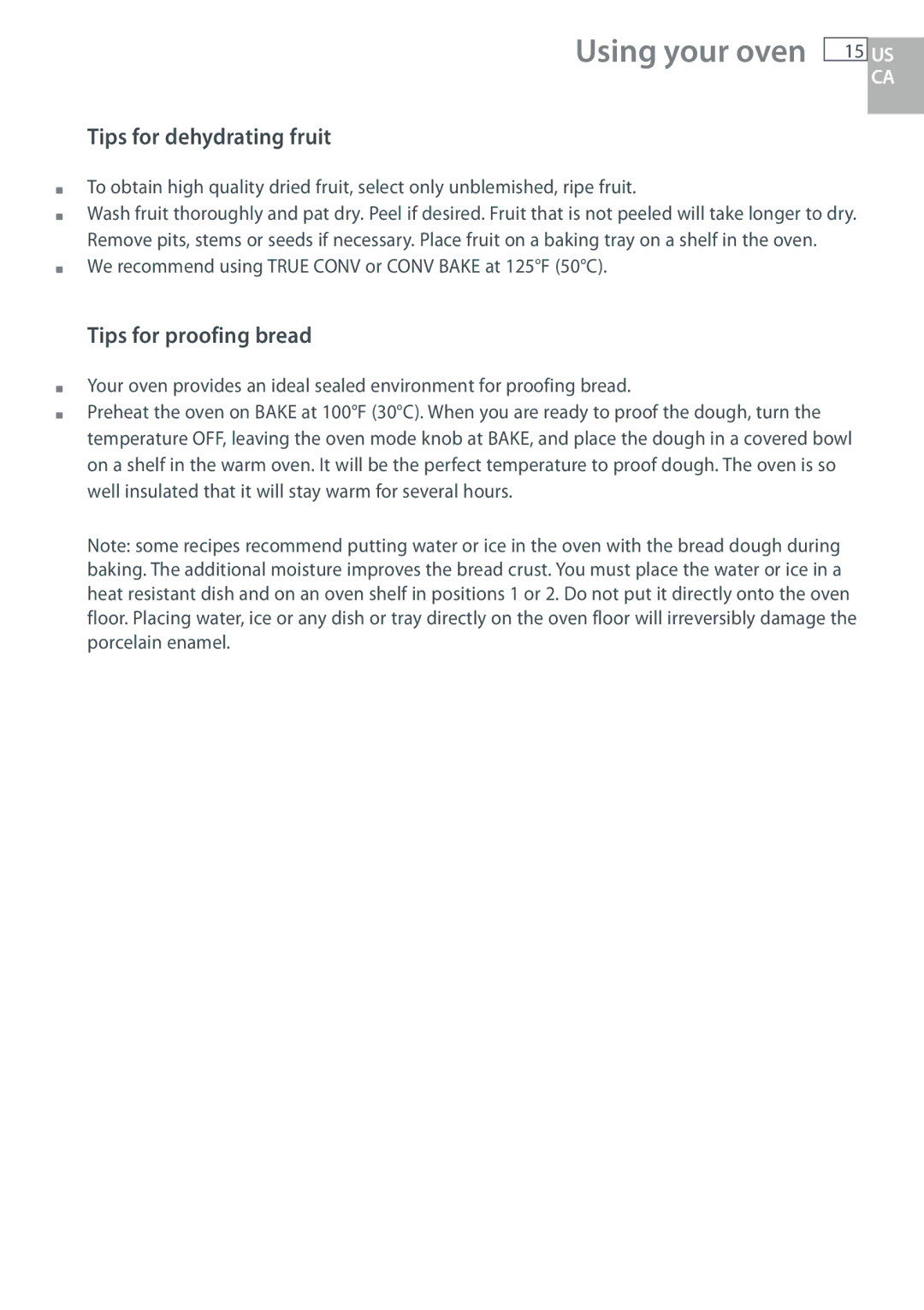 DCS WOU130, WOUD230, WOSU30, WODU30 manual Tips for dehydrating fruit, Tips for proofing bread 