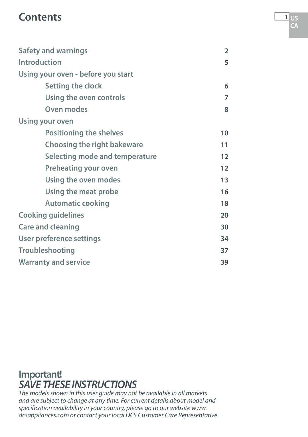 DCS WODU30, WOUD230, WOU130, WOSU30 manual Contents 