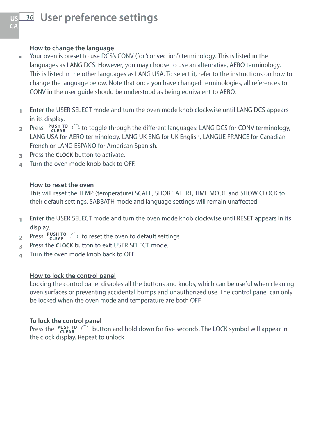 DCS WOSU30 How to change the language, How to reset the oven, How to lock the control panel, To lock the control panel 