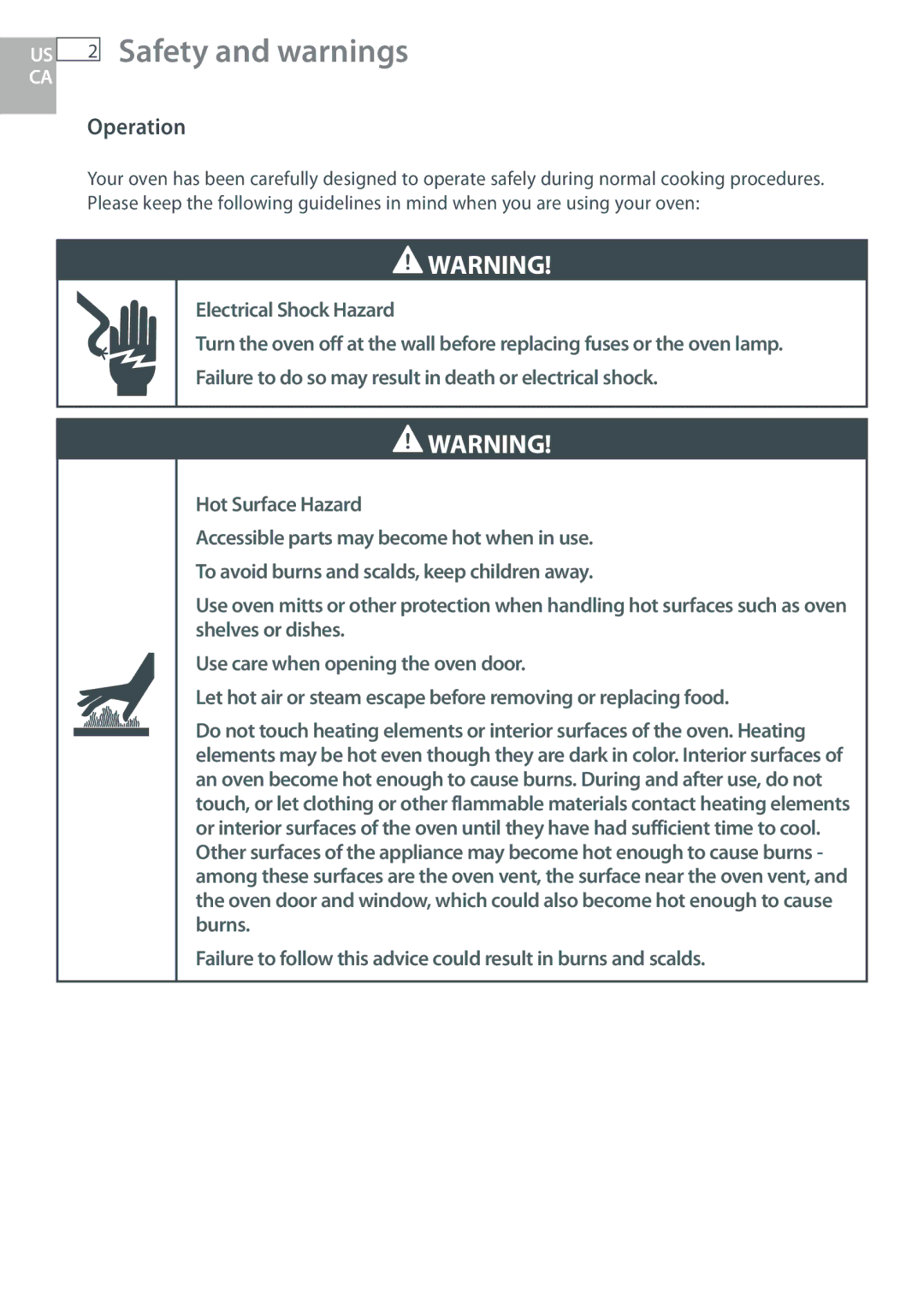 DCS WOUD230, WOU130, WOSU30, WODU30 manual Safety and warnings, Operation 