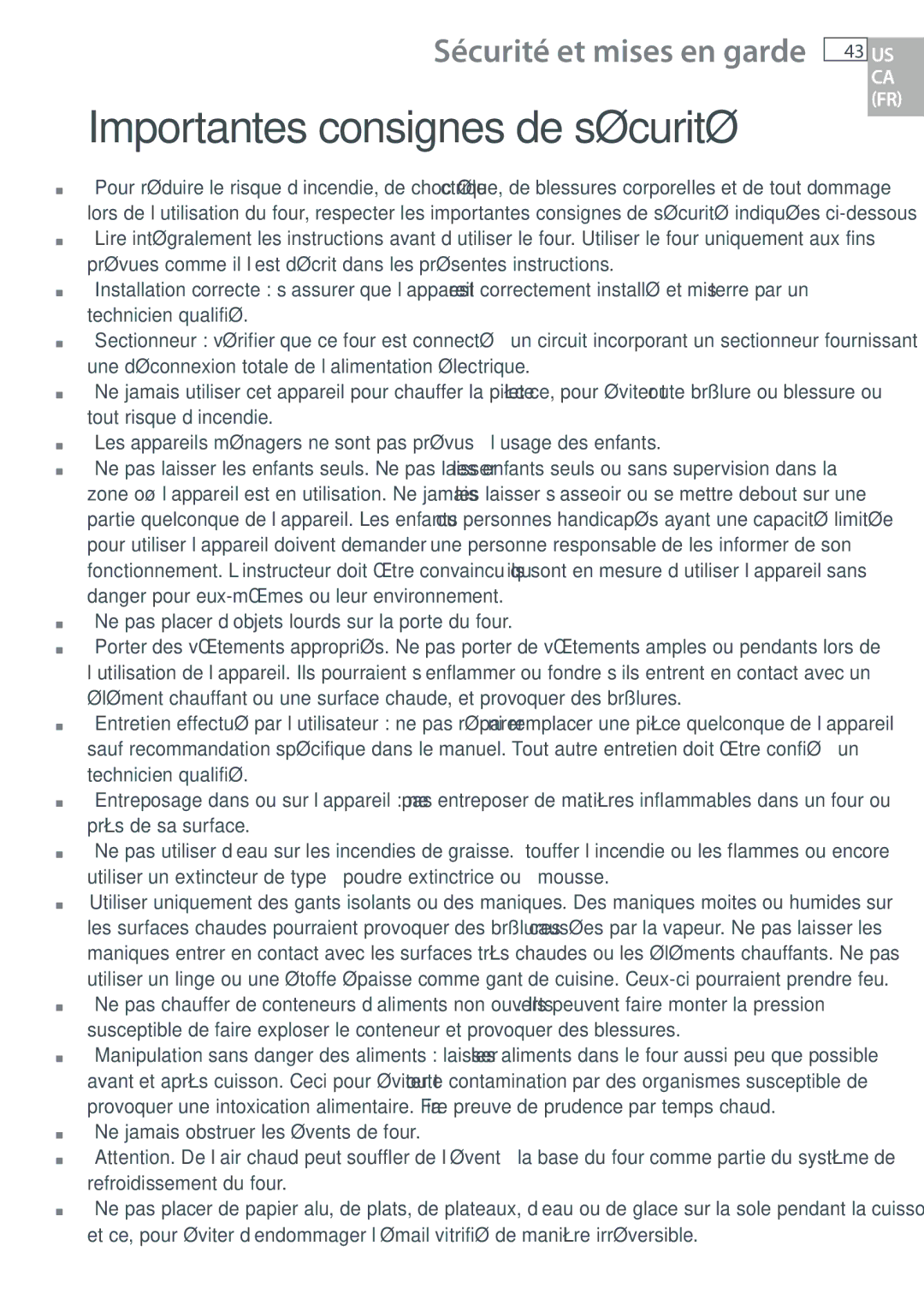 DCS WOU130, WOUD230, WOSU30, WODU30 manual Importantes consignes de sécurité, Sécurité et mises en garde 