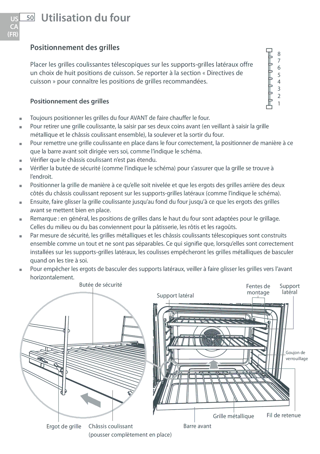 DCS WOUD230, WOU130, WOSU30, WODU30 manual Utilisation du four, Positionnement des grilles 