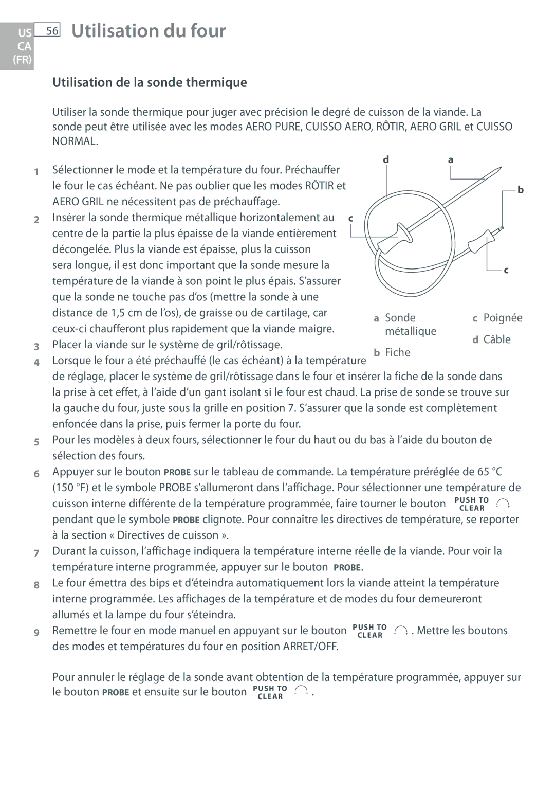 DCS WOSU30, WOUD230, WOU130, WODU30 manual Utilisation de la sonde thermique, Aero Gril ne nécessitent pas de préchauffage 