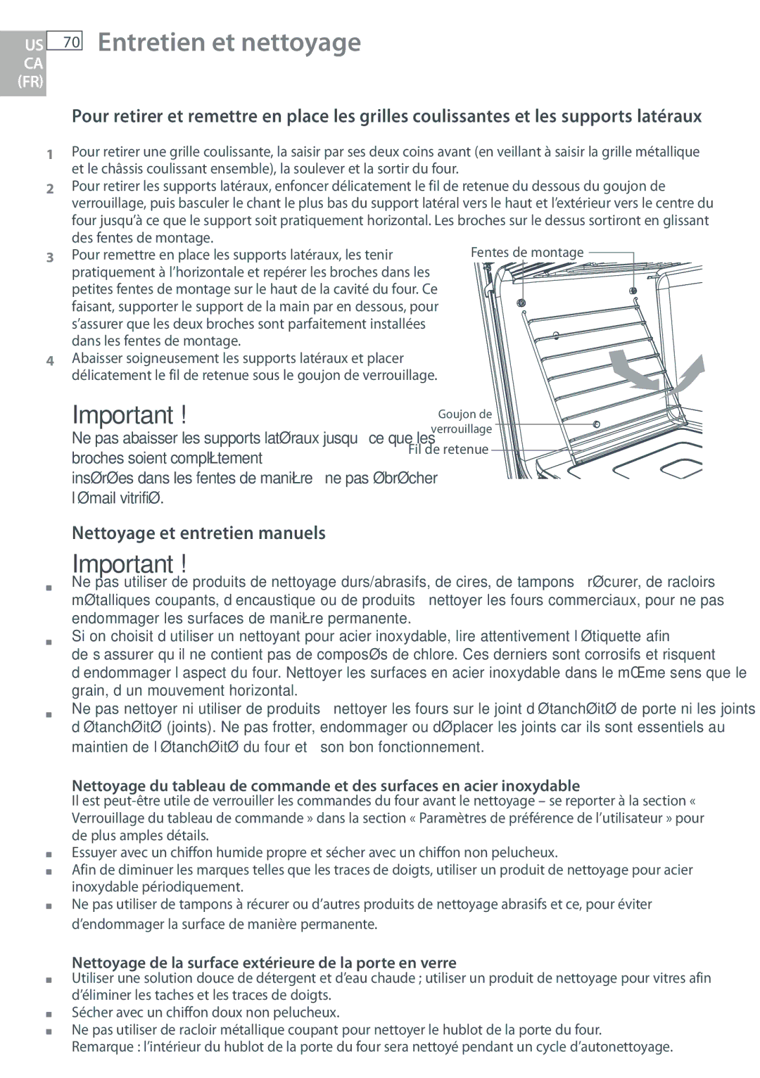 DCS WOUD230, WOU130, WOSU30, WODU30 manual Entretien et nettoyage, Nettoyage et entretien manuels 