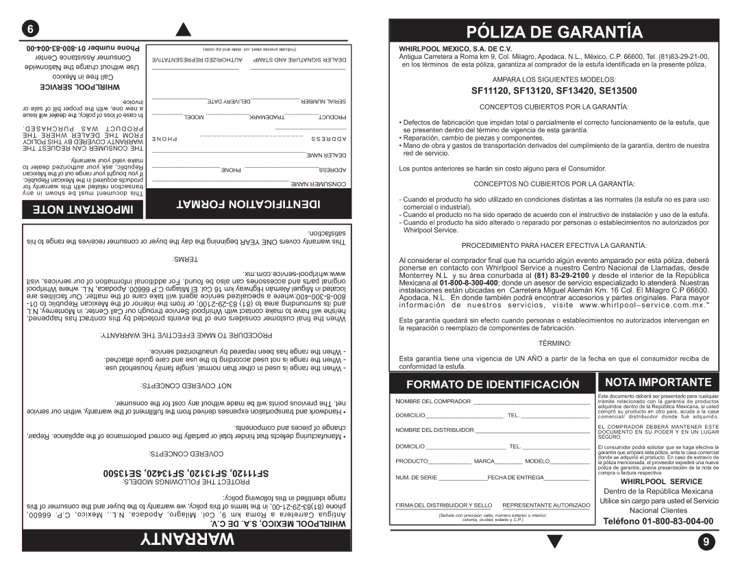 DDA SuperMatic manual SF11120, SF13120, SF13420, SE13500, SE13500 SF13420, SF13120, SF11120, Teléfono 