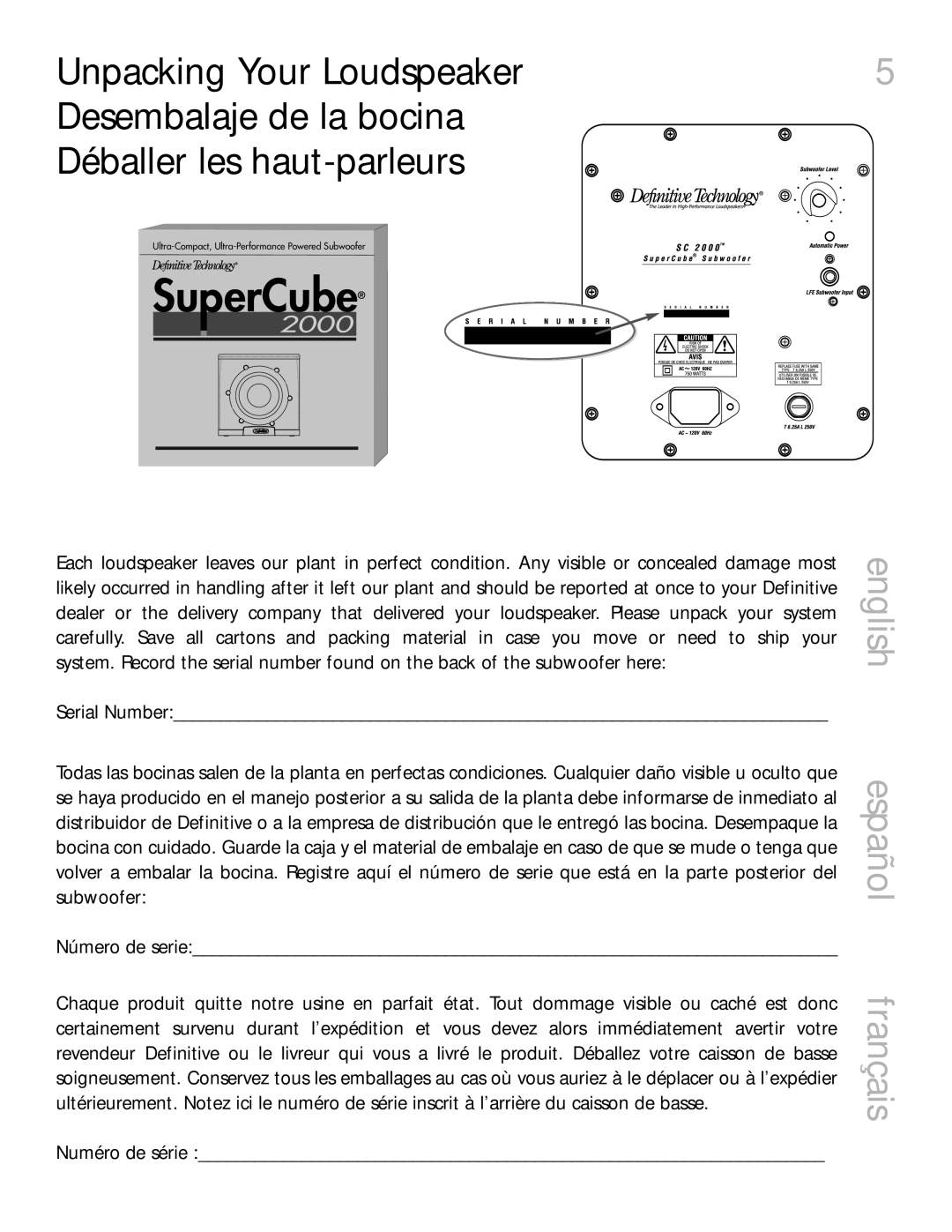 Definitive Technology 2000 owner manual Su erCube, English español français 