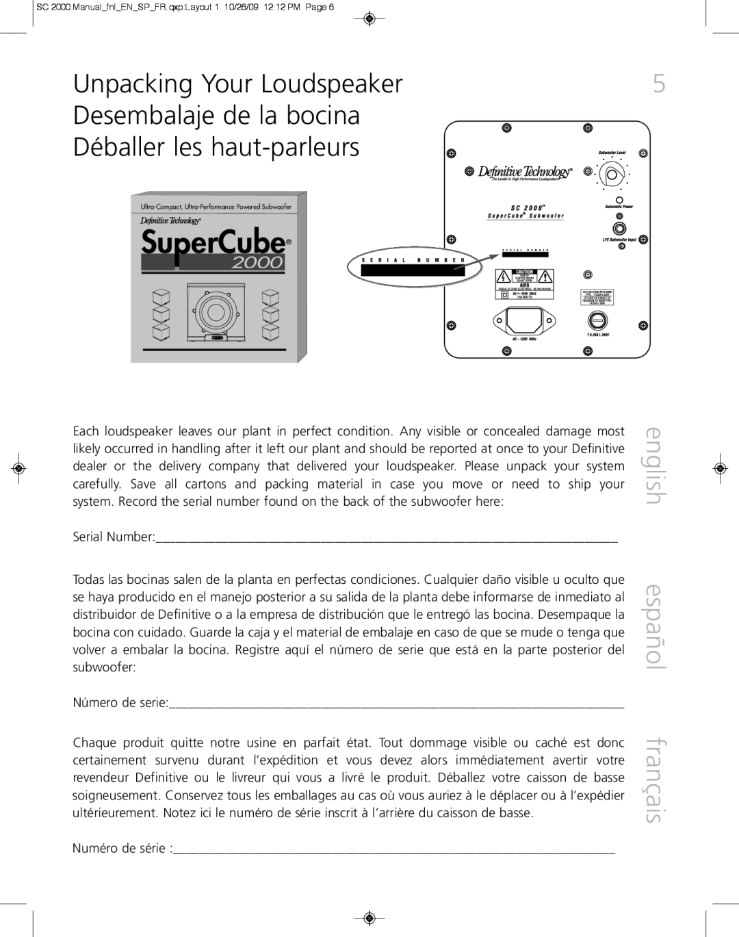 Definitive Technology 2000 owner manual Su erCube, English español français 