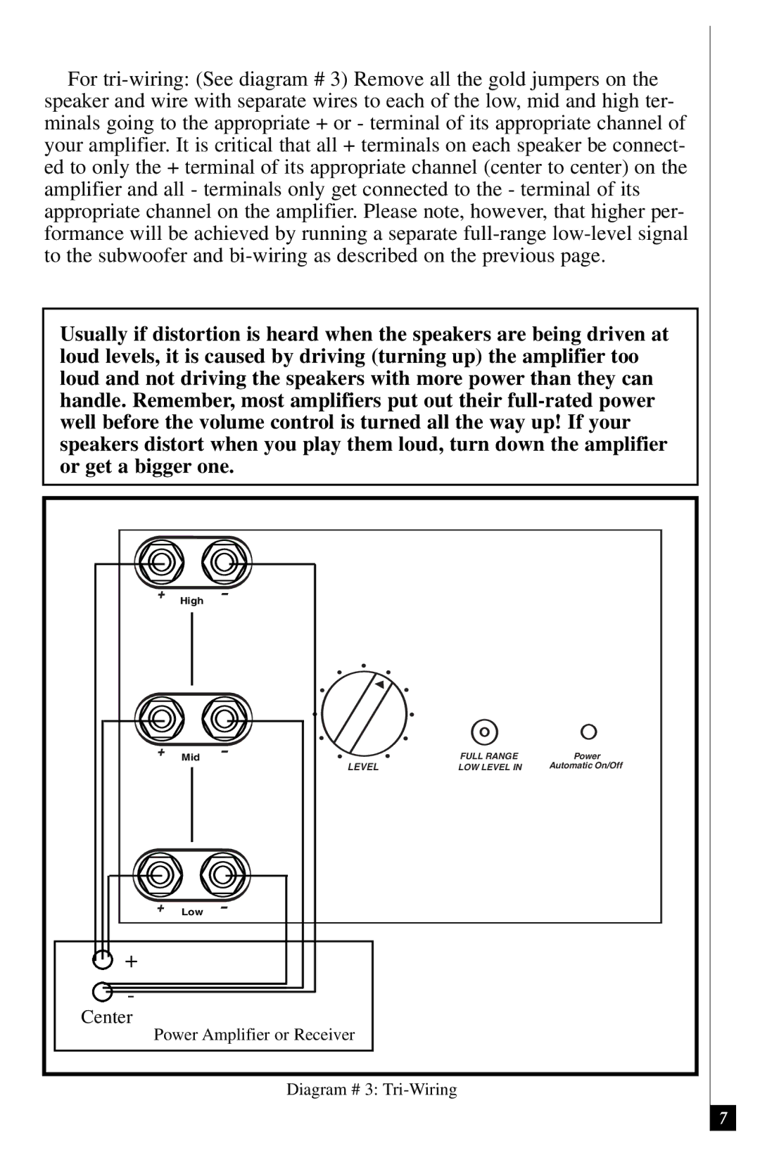 Definitive Technology 2500 owner manual Diagram # 3 Tri-Wiring 