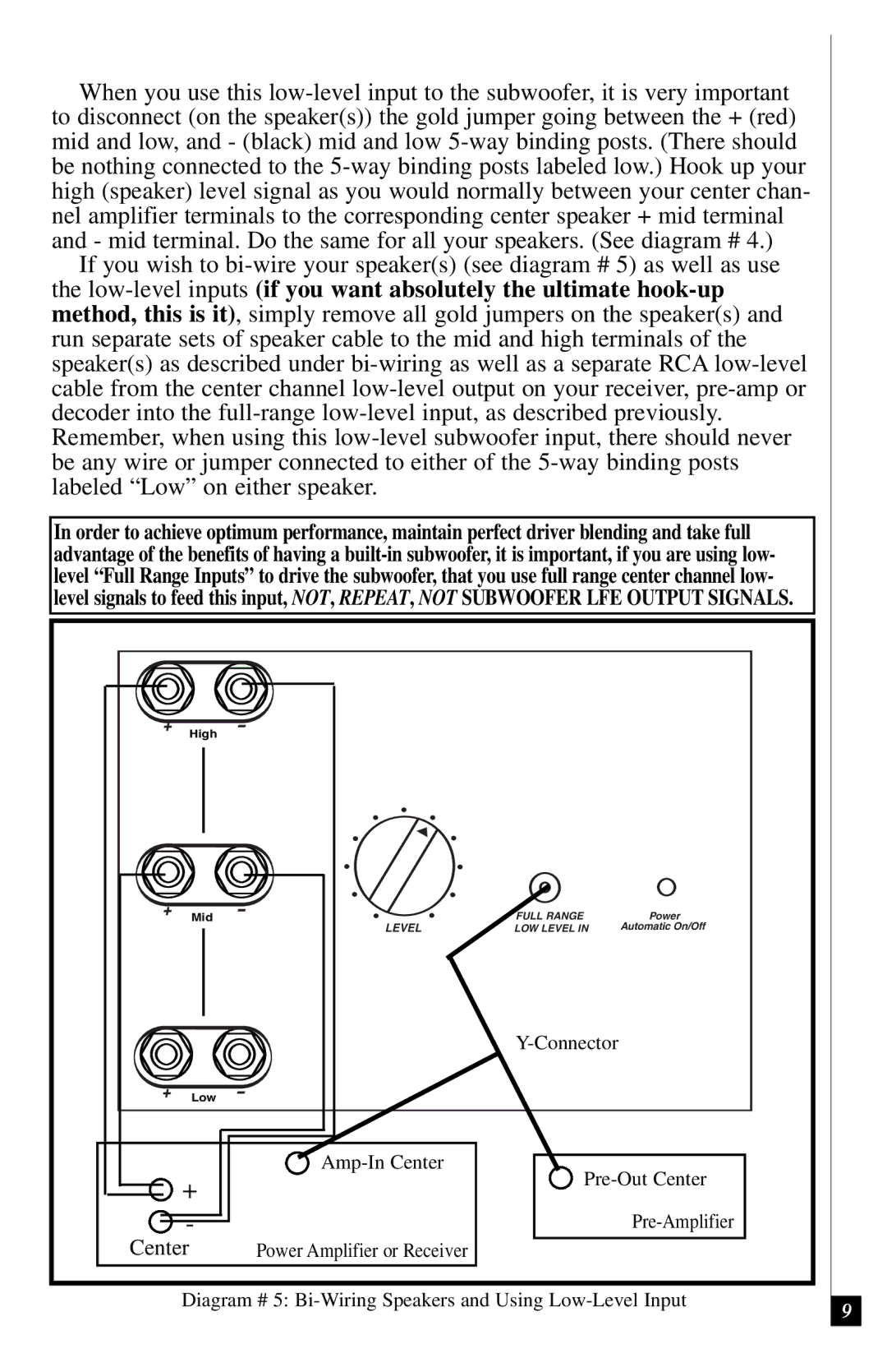 Definitive Technology 2500 owner manual Amp-In Center Pre-Out Center Pre-Amplifier 