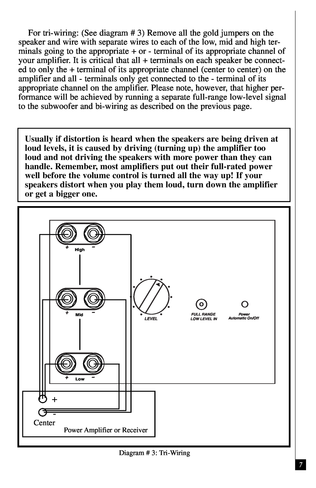 Definitive Technology 2500 owner manual Diagram # 3 Tri-Wiring 