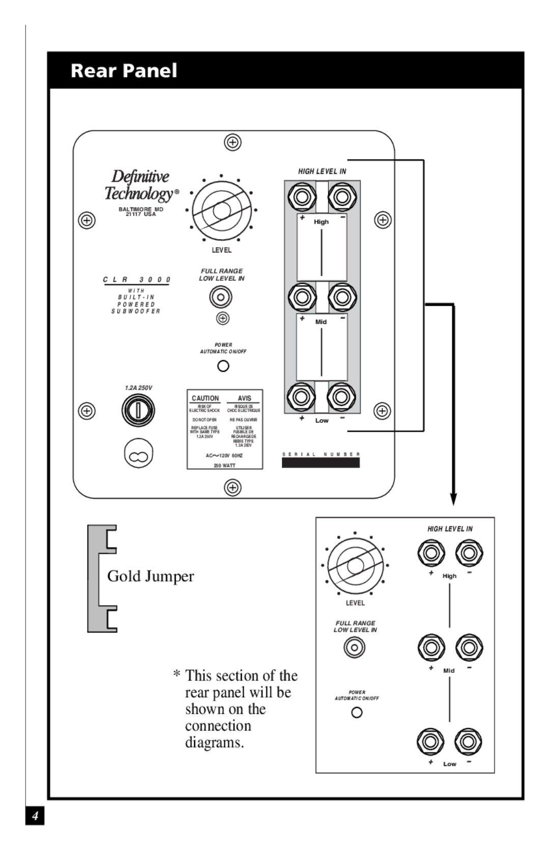 Definitive Technology 3000 owner manual Rear Panel, Full Range 