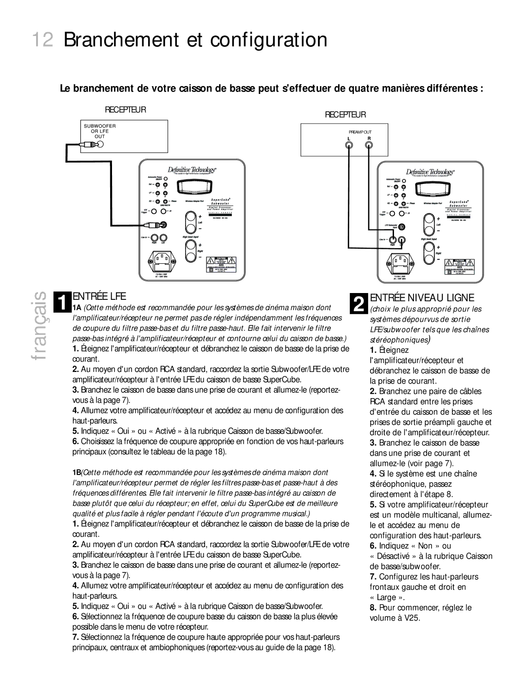 Definitive Technology 4000, 6000 owner manual Branchement et configuration 