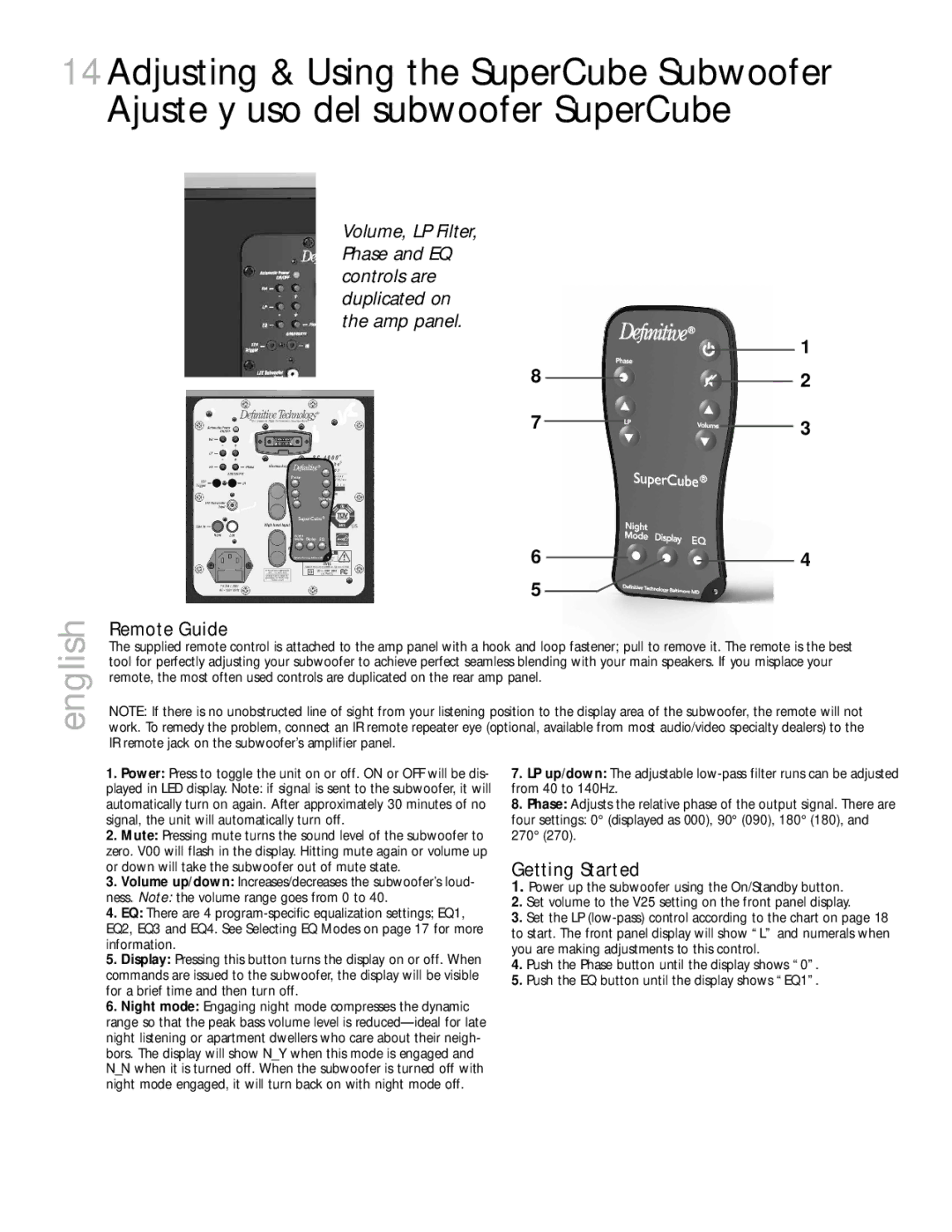 Definitive Technology 4000, 6000 owner manual Remote Guide, Getting Started 