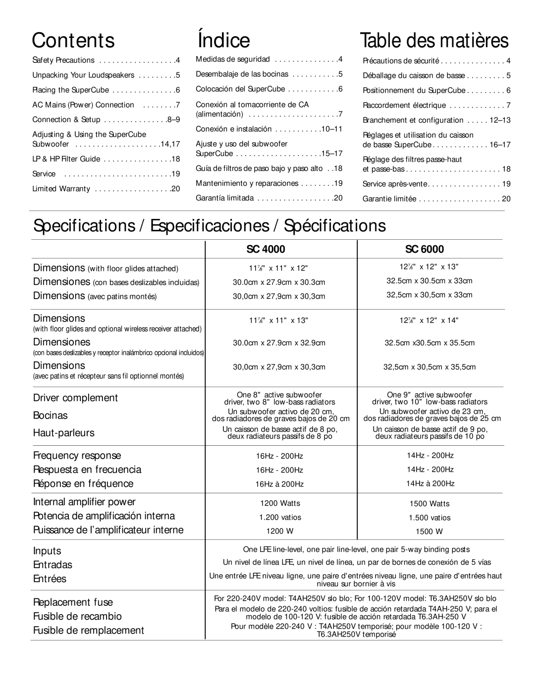 Definitive Technology 6000, 4000 owner manual Contents 