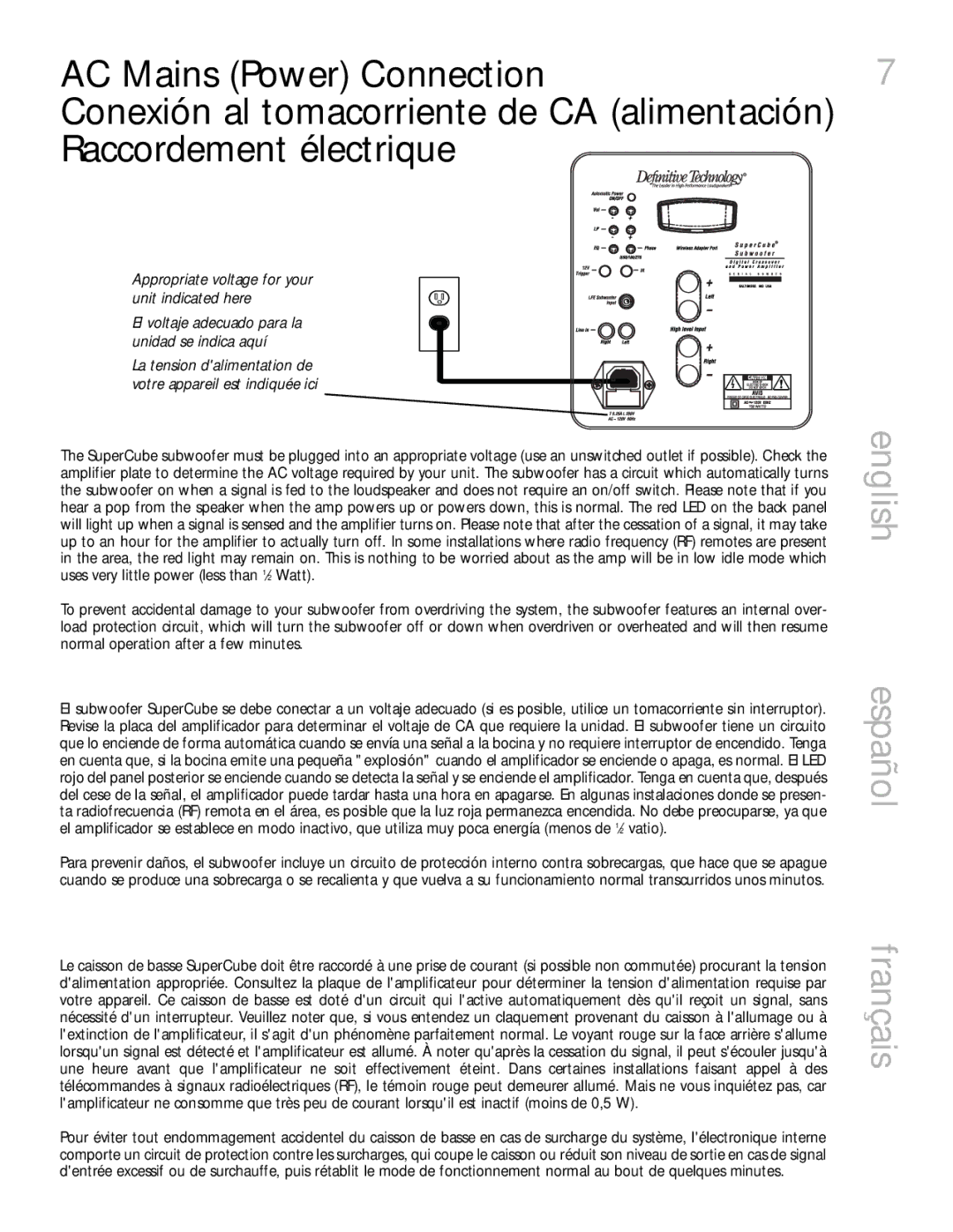 Definitive Technology 6000, 4000 owner manual English Español, Français 