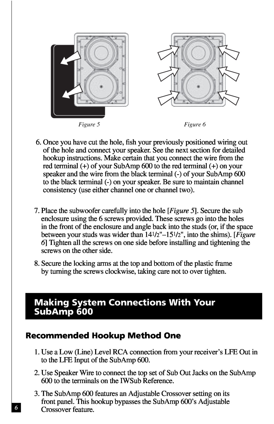 Definitive Technology 600 owner manual Making System Connections With Your SubAmp, Recommended Hookup Method One 