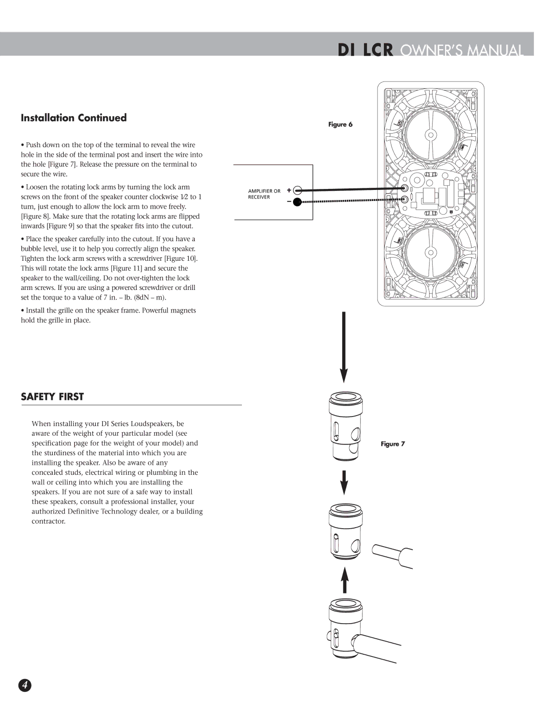 Definitive Technology 6.5LCR owner manual Safety First 