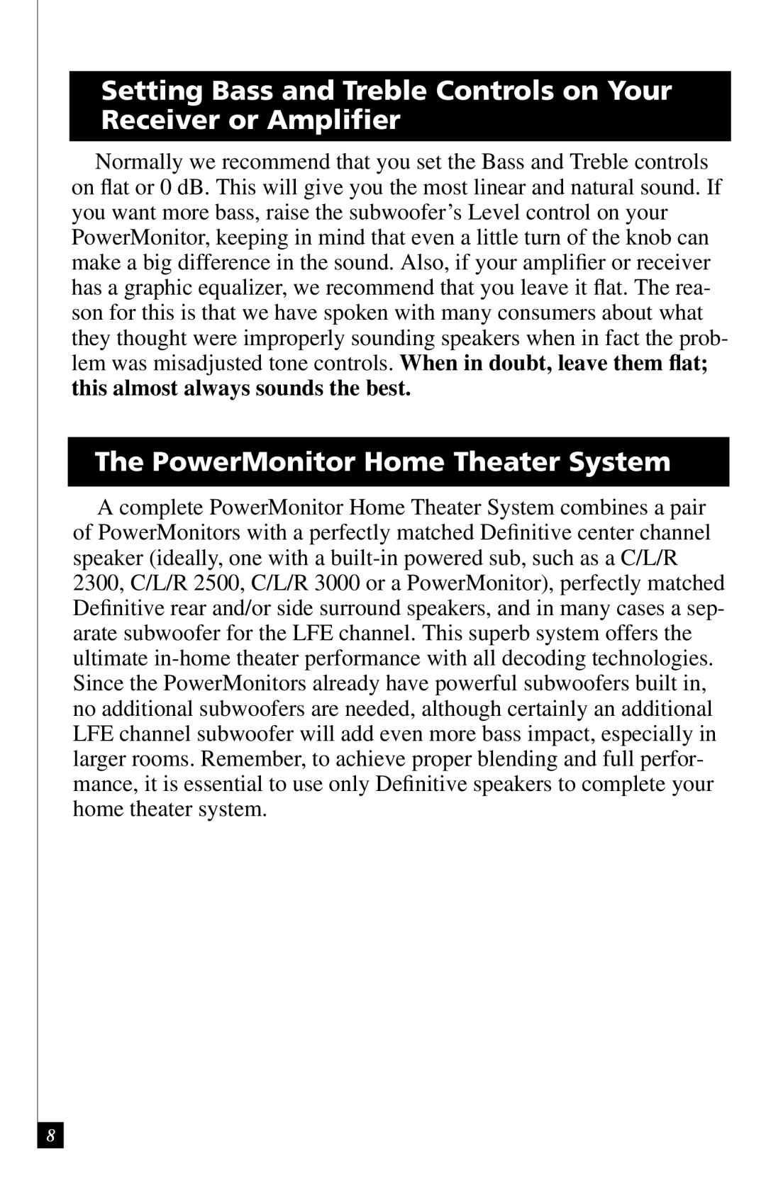 Definitive Technology 900, 700, 500 owner manual PowerMonitor Home Theater System 