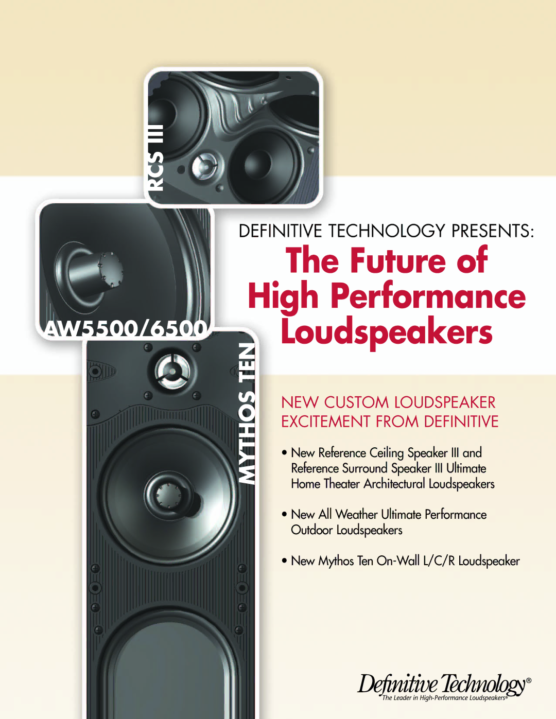 Definitive Technology AW6500, AW5500 manual Future High Performance Loudspeakers 