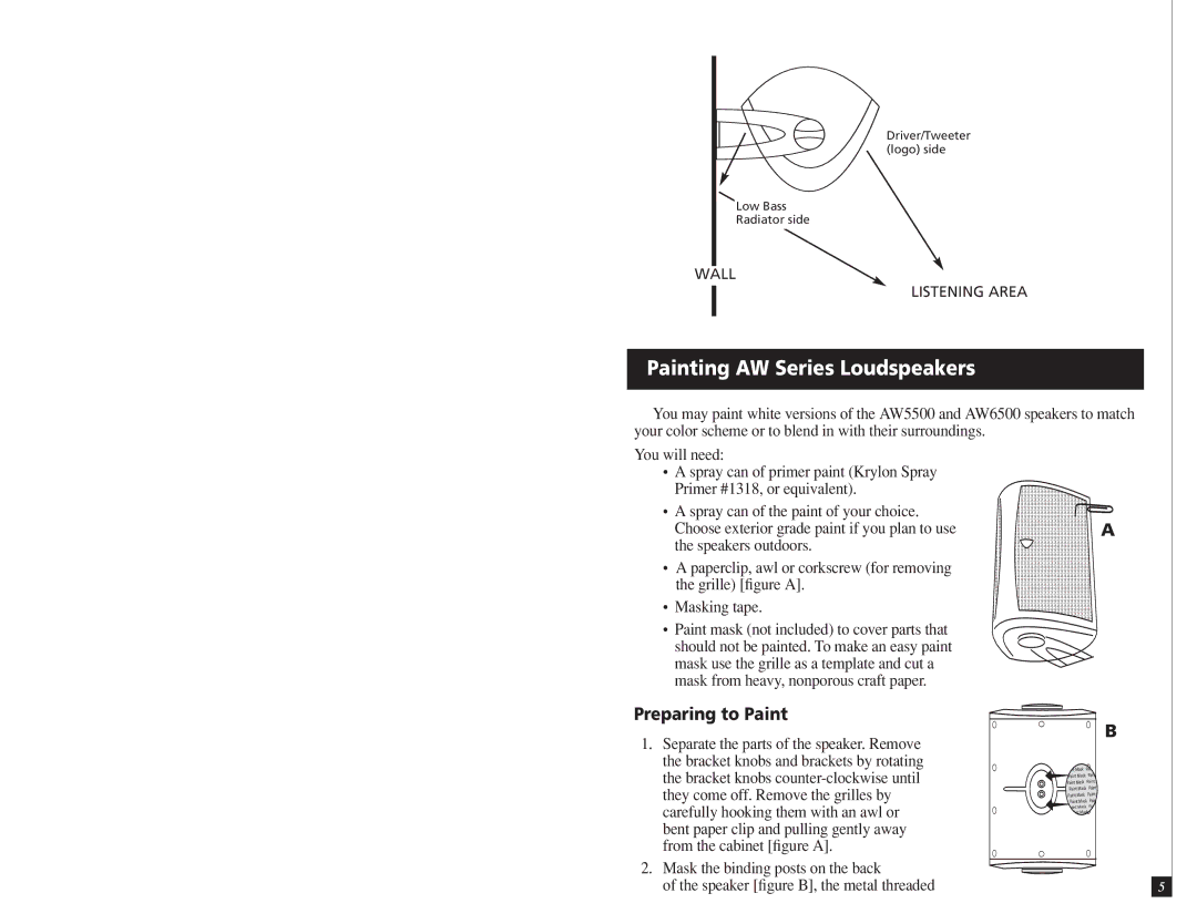 Definitive Technology AW6500, AW5500 owner manual Painting AW Series Loudspeakers, Preparing to Paint 