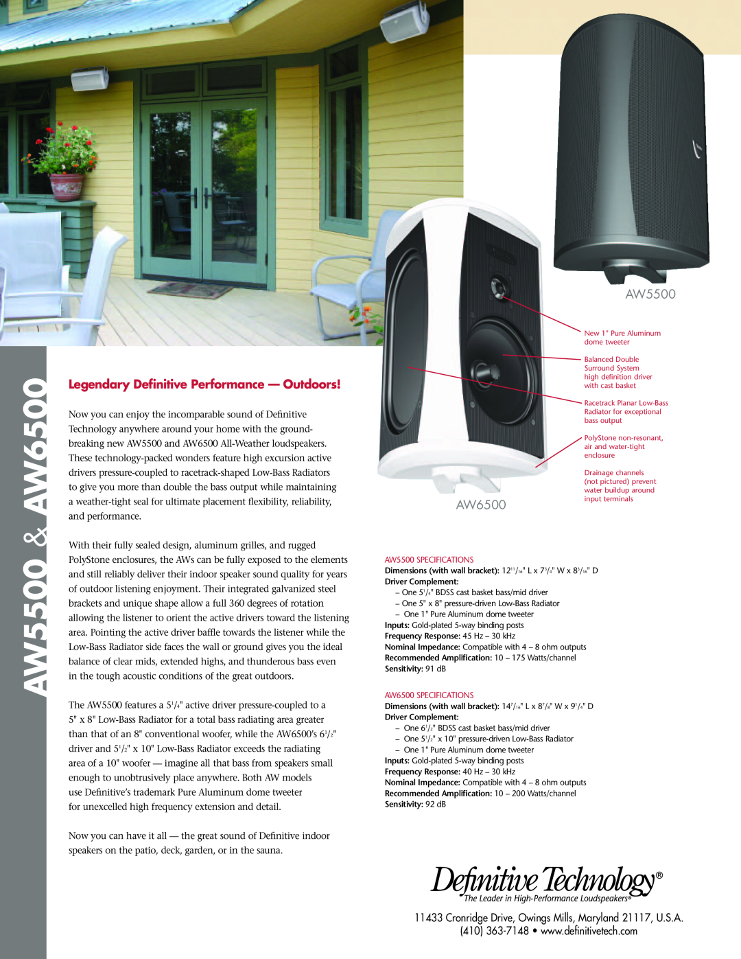 Definitive Technology manual Legendary Deﬁnitive Performance - Outdoors, AW5500 & AW6500 