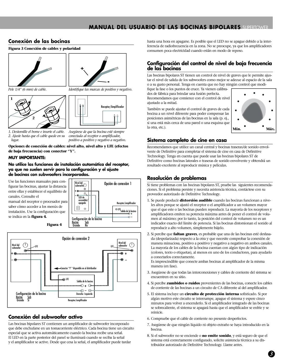 Definitive Technology BP-8040ST Conexión de las bocinas, Sistema completo de cine en casa, Resolución de problemas 