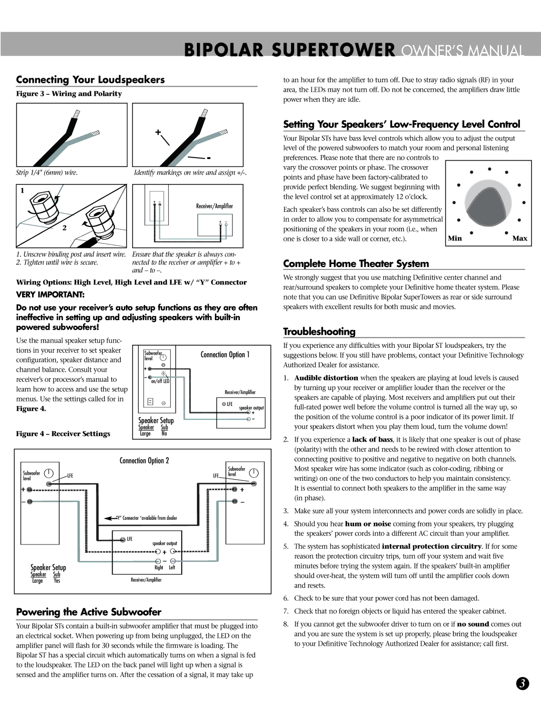 Definitive Technology BP-8060ST Connecting Your Loudspeakers, Setting Your Speakers’ Low-Frequency Level Control 