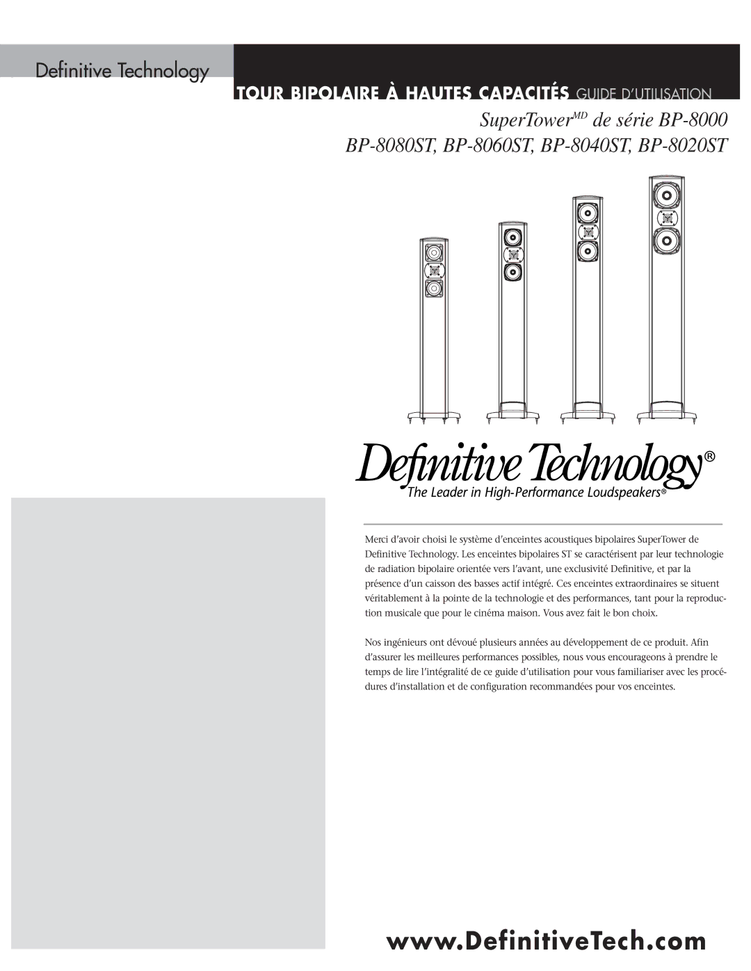 Definitive Technology BP-8040ST, BP-8060ST, BP-8080ST owner manual Definitive Technology 