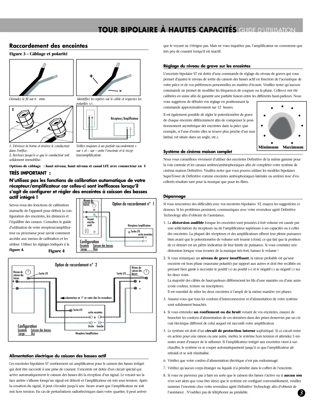 Definitive Technology BP-8080ST, BP-8060ST Raccordement des enceintes, Très Important, Configuration, Minimum Maximum 