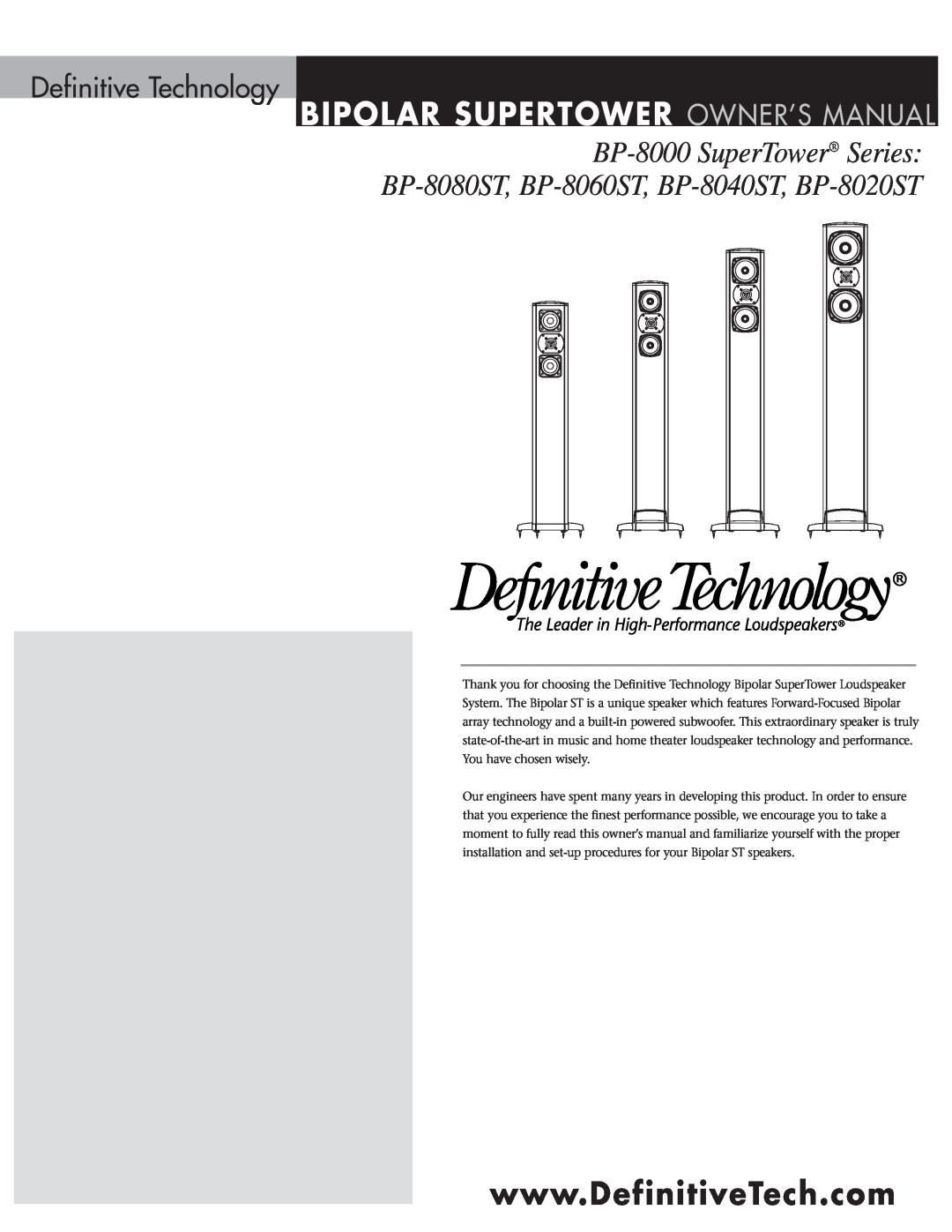 Definitive Technology BP-8080ST, BP-8060ST, BP-8040ST owner manual Definitive Technology 