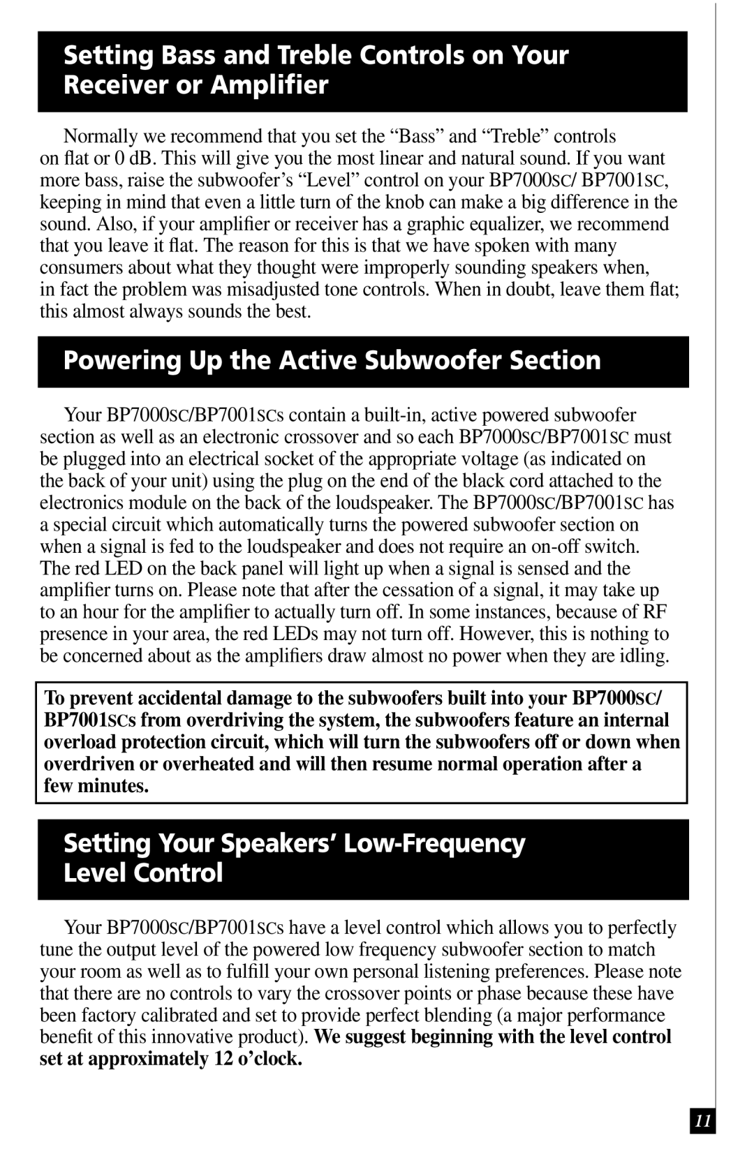 Definitive Technology BP7001SC, BP7000SC owner manual Powering Up the Active Subwoofer Section 