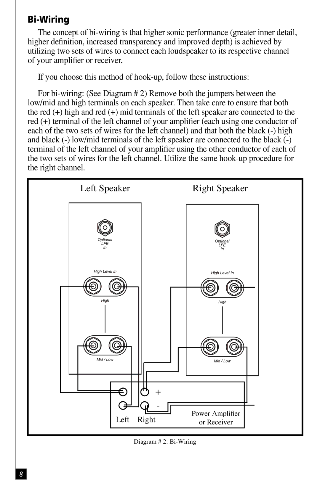 Definitive Technology BP7000SC, BP7001SC owner manual Bi-Wiring, Left Speaker Right Speaker 