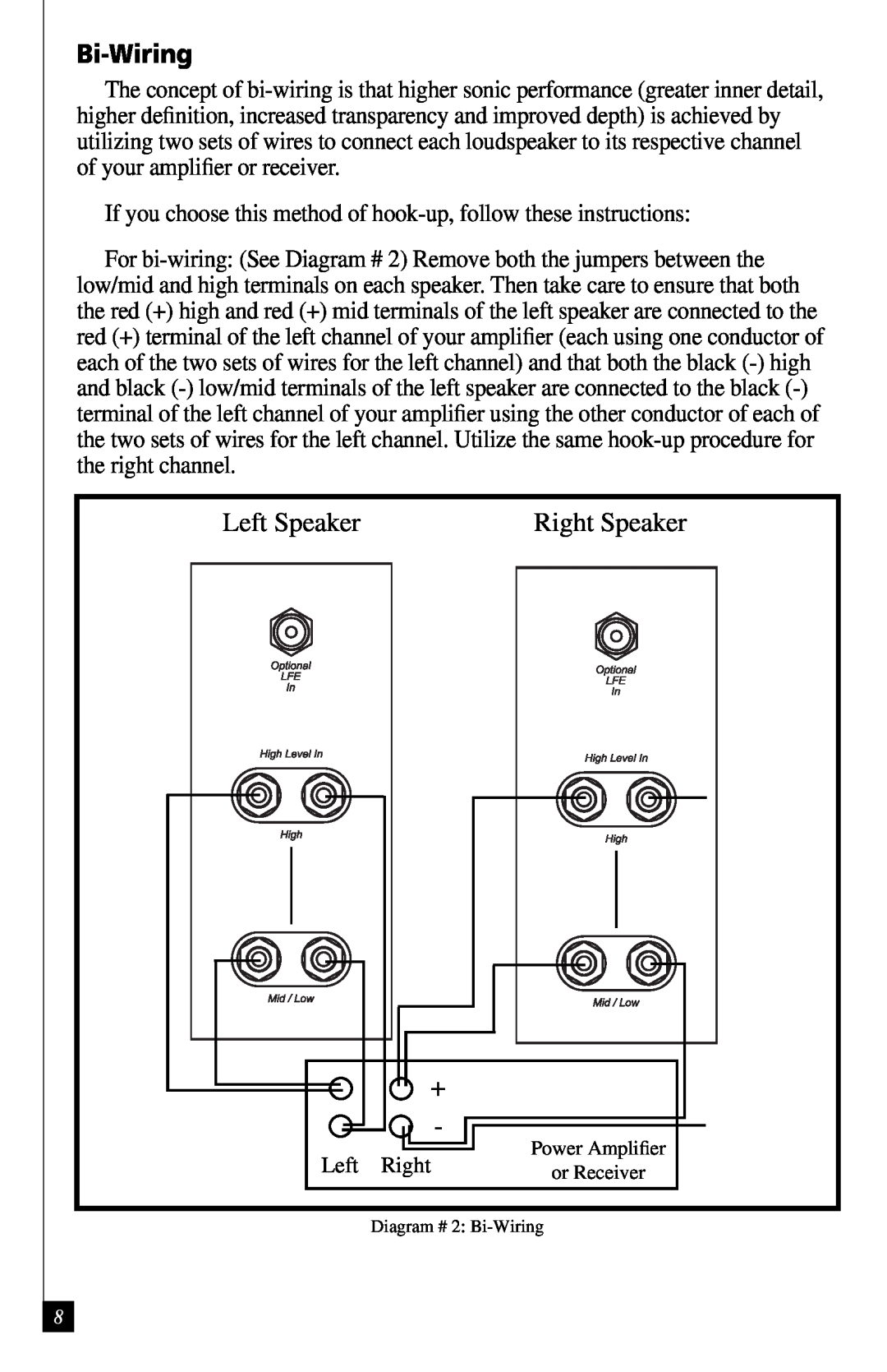 Definitive Technology BP7000SC, BP7001SC owner manual Bi-Wiring, Left Speaker, Right Speaker 