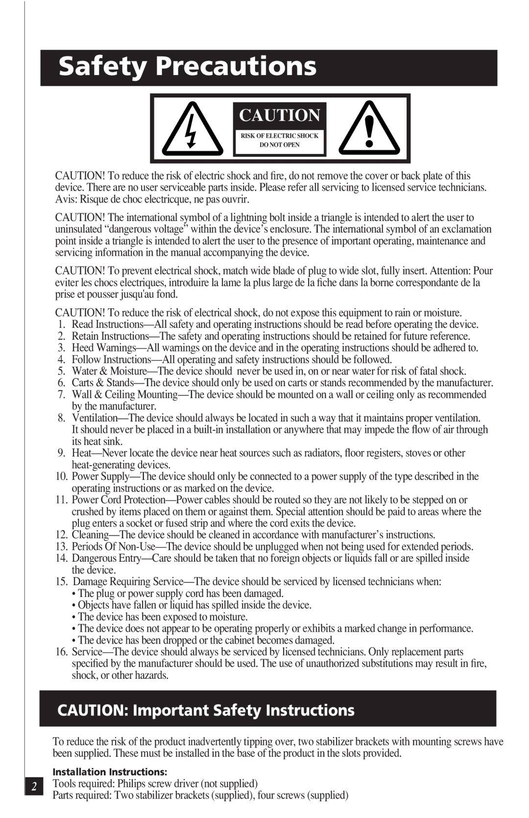 Definitive Technology BP7002, BP7004, BP7006 owner manual Safety Precautions 