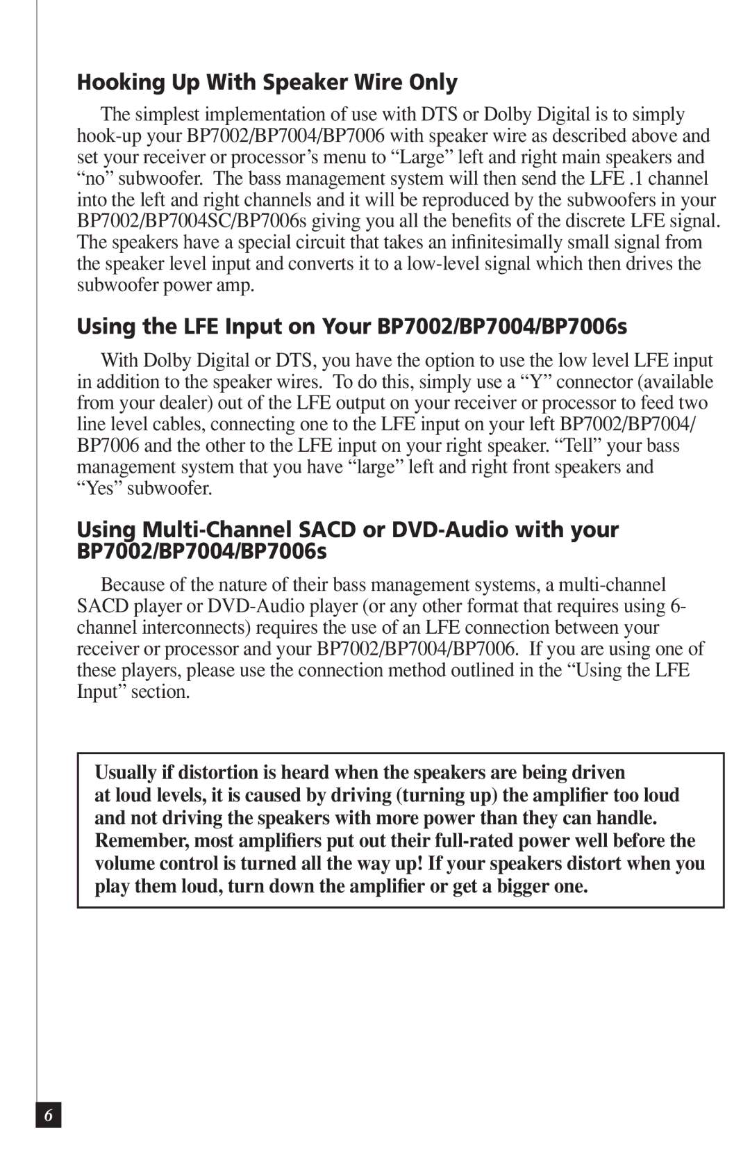 Definitive Technology BP7004, BP7006, BP7002 owner manual Hooking Up With Speaker Wire Only 